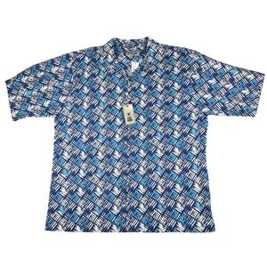 Stacy Adams Linen Blend Shirt Men 3XL Geometric Short Sleeve Button Up Beach NWT